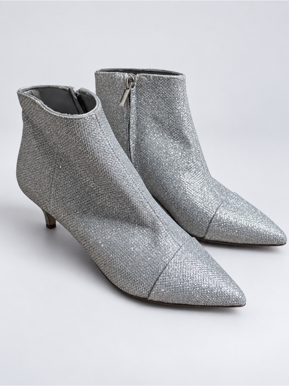 Sam Edelman Silver Glitter Pointed Ankle Booties